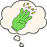 cartoon spooky magic hand with thought bubble in comic book style png