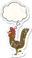 cartoon rooster with thought bubble as a distressed worn sticker png