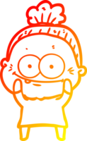warm gradient line drawing of a cartoon happy old woman png