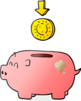 mano dibujado dibujos animados cerdito banco png