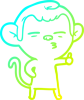 cold gradient line drawing of a cartoon suspicious monkey png