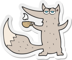 sticker of a cartoon wolf with coffee cup png