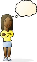 cartoon woman with folded arms with thought bubble png