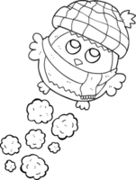 hand drawn black and white cartoon cute little owl flying png