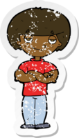 retro distressed sticker of a cartoon smug looking man png