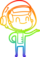 rainbow gradient line drawing of a happy cartoon astronaut png