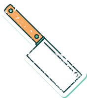 iconic distressed sticker tattoo style image of a meat cleaver png