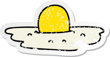 distressed sticker of a quirky hand drawn cartoon fried egg png