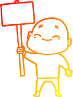 warm gradient line drawing of a happy cartoon bald man png