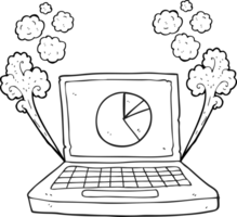 hand drawn black and white cartoon laptop computer with pie chart png