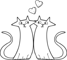 hand drawn black and white cartoon cats in love png