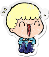 distressed sticker of a laughing cartoon man png