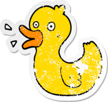 bedrövad klistermärke av en tecknad serie quacking Anka png