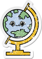 distressed sticker of a cute cartoon globe of the world png