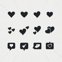 Set of heart icons, Love symbol icon set, silhouette vector