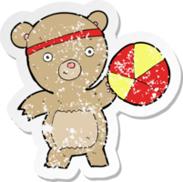 retro distressed sticker of a cartoon bear playing sports png