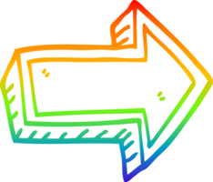 rainbow gradient line drawing of a cartoon arrow png