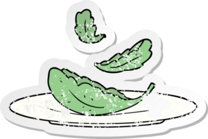 distressed sticker of a cartoon salad leaves png