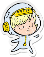 distressed sticker of a cartoon astronaut woman png