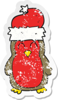 retro distressed sticker of a cartoon christmas robin png