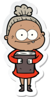 sticker of a cartoon happy old woman png