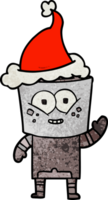 contento mano dibujado texturizado dibujos animados de un robot ondulación Hola vistiendo Papa Noel sombrero png