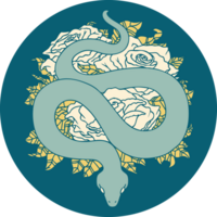 iconic tattoo style image of snake and roses png