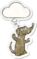 cartoon dog with thought bubble as a distressed worn sticker png