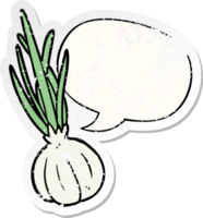 cartoon garlic bulb with speech bubble distressed distressed old sticker png