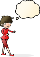 cartoon christmas elf woman with thought bubble png