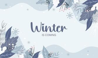 White plants background and snowing for winter season concept. Hand drawn isolated illustrations. vector