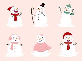 Snow mans and snow flakes for Winter season concept. Hand drawn isolated illustrations. vector