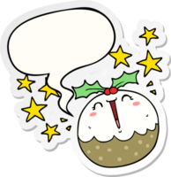 mignonne dessin animé content Noël pudding avec discours bulle autocollant png