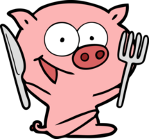 dessin animé joyeux cochon assis png