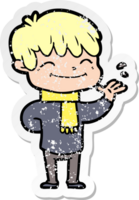 distressed sticker of a cartoon happy boy png