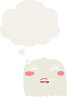 cartoon ghost with thought bubble in retro style png