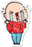 distressed sticker of a cartoon crying bald man png
