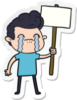 sticker of a cartoon man crying holding sign png