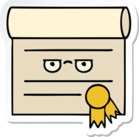 sticker of a cute cartoon certificate png