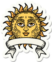 tattoo style sticker with banner of a sun with face png