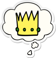 tecknad serie krona med trodde bubbla som en tryckt klistermärke png