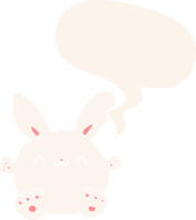 mignonne dessin animé lapin avec discours bulle dans rétro style png