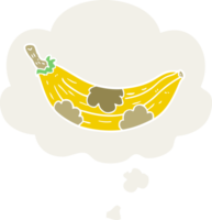 desenho animado velho banana com pensamento bolha dentro retro estilo png