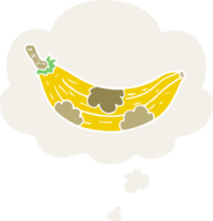 cartoon old banana with thought bubble in retro style png