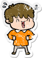 distressed sticker of a cartoon laughing boy png