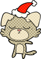 cute hand drawn comic book style illustration of a dog wearing santa hat png