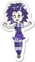 retro distressed sticker of a cartoon vampire girl png