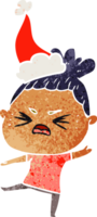 hand drawn retro cartoon of a angry woman wearing santa hat png