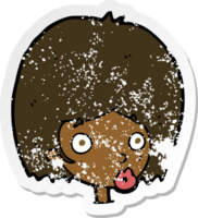 retro distressed sticker of a cartoon surprised female face png