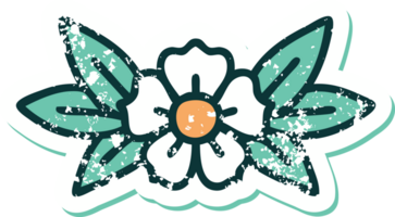 icónica pegatina angustiada estilo tatuaje imagen de una flor png
